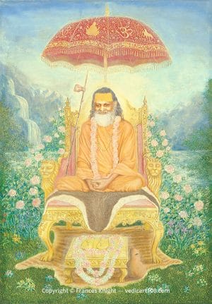 Guru Dev on Clectial Throne by Frances Knight - VedicArt108.com