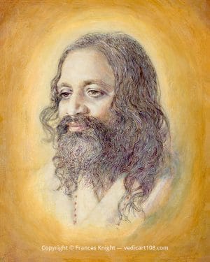 Maharishi Mahesh Yogi 10,000 Year Portrait by Frances Knight - VedicArt108.com